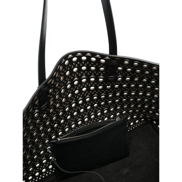 Perforated Leather Tote Handbag for Women in Black - Picture 4 of 4